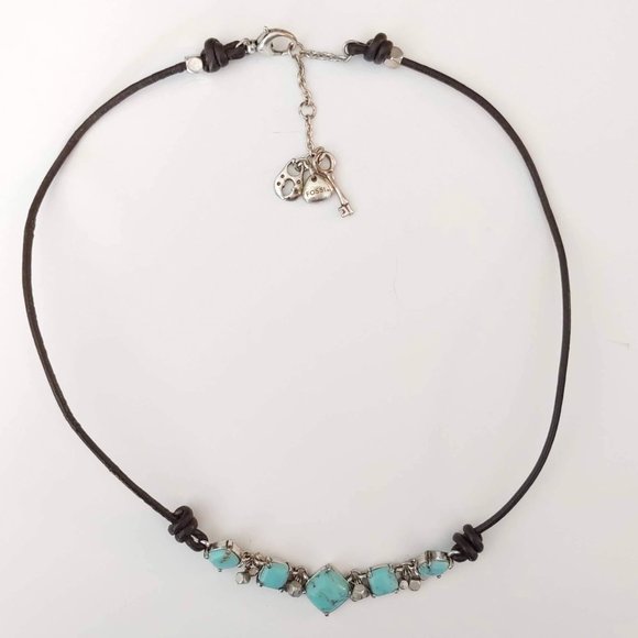 Turquoise and silver necklace on cording - Picture 6 of 8